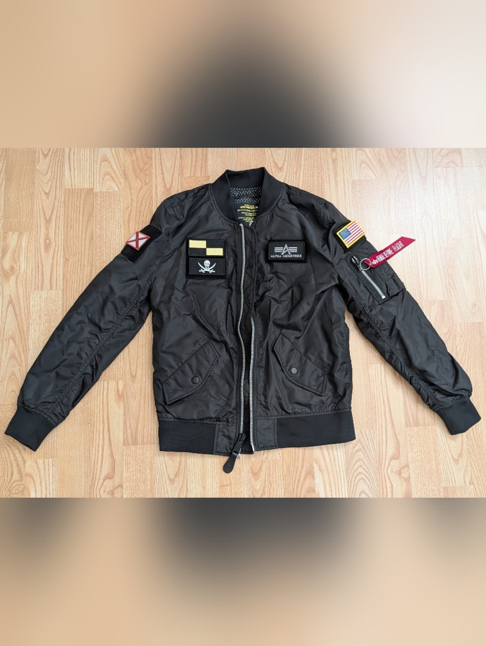 Alpha Industries L-2B Black Flight Bomber Jacket with Patches Size XS